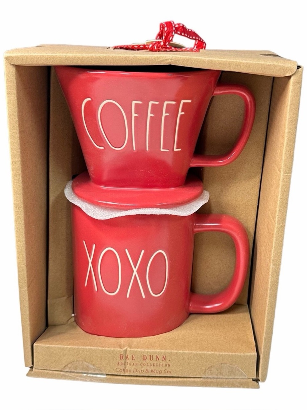 NWT Rae Dunn Red COFFEE Pour Over Drip & XOXO Mug Set Valentine's Day HTF